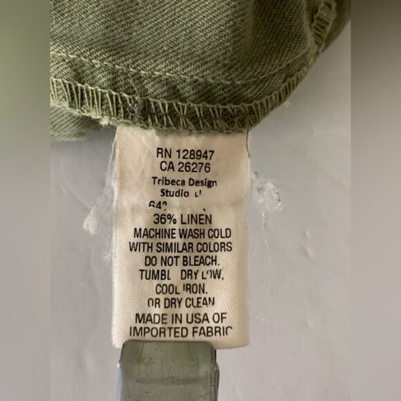 Nili Lotan Slouchy Linen Luna Pant w Side Tape Drop Crotch Army Green Size 4 - Picture 5 of 11